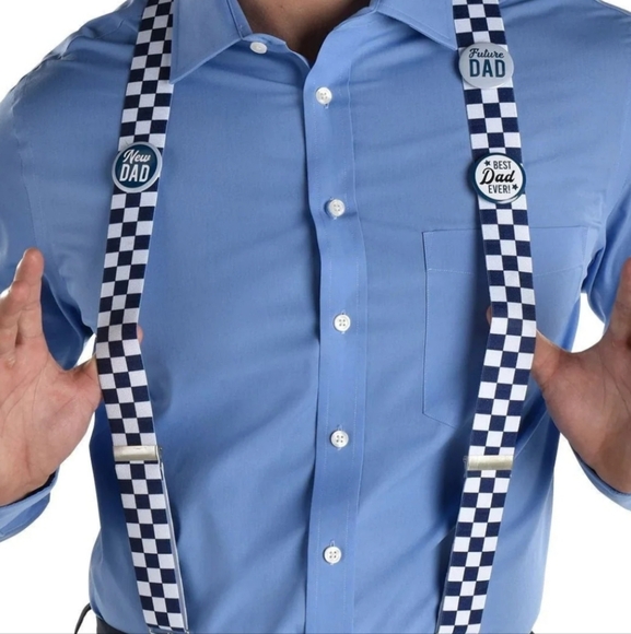 Dad To Be" Suspenders, Blue, One Size, Wearable Accessory for Baby Shower/Gender - Picture 1 of 4